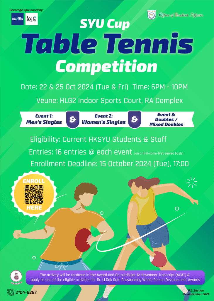 SYU Cup Table Tennis Competition 2024-2025 – Office of Student Affairs ...