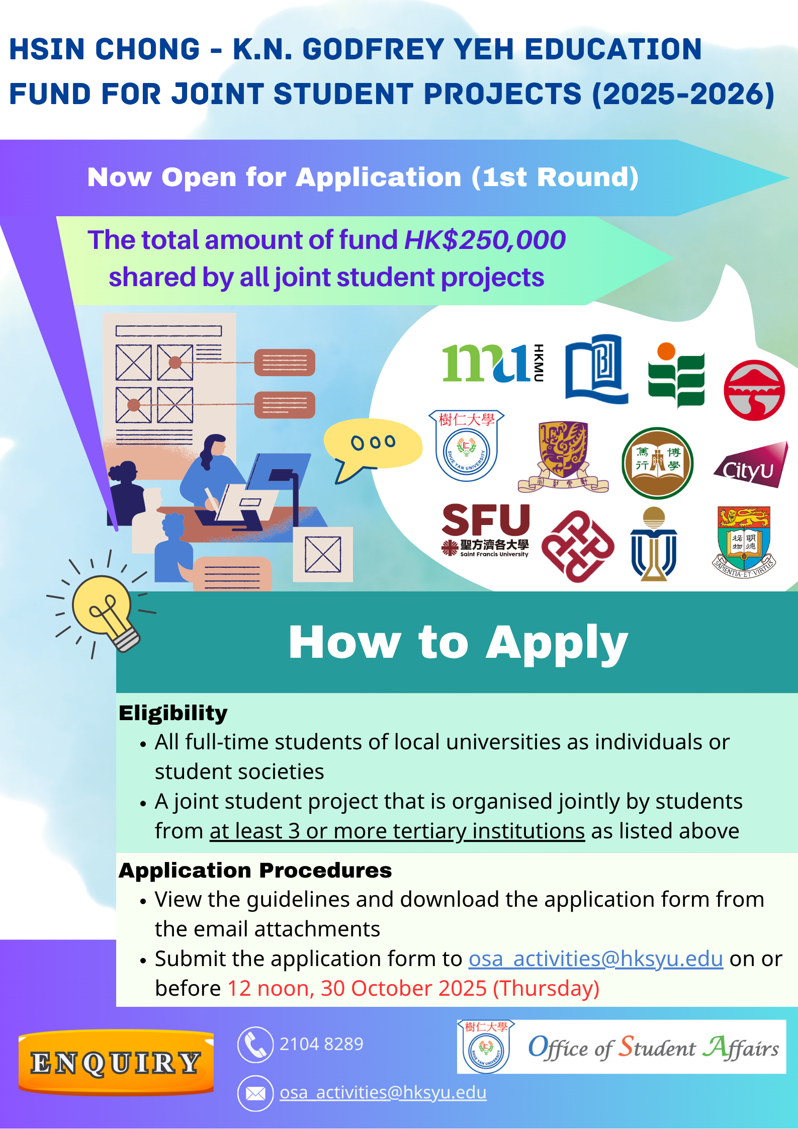 Read more about the article Hsin Chong – K.N. Godfrey Yeh Education Fund for Joint Student Projects 2025/26 (1st round)